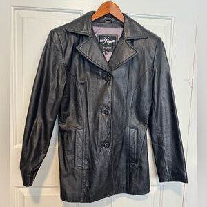 Maxima Black Leather Button-Front Jacket